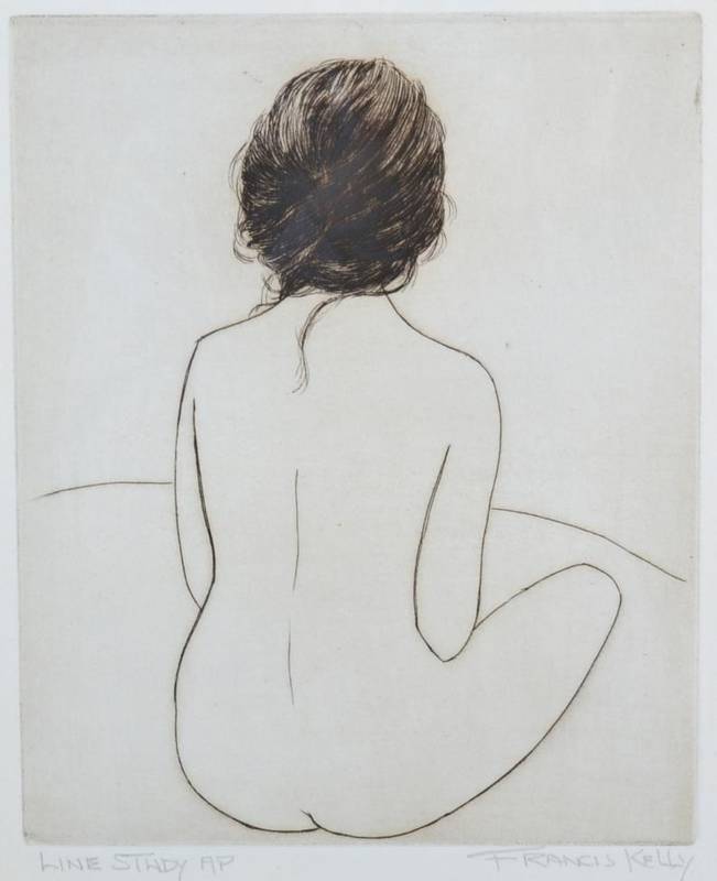 Lot 27 - Francis Kelly (b.1927) American  ''Line study'', Seated nude Signed, inscribed, A/P, etching,...