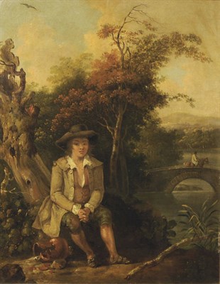 Lot 746 - Follower of Thomas Gainsborough RA (19th century) Boy Seated beside a River, a figure on...