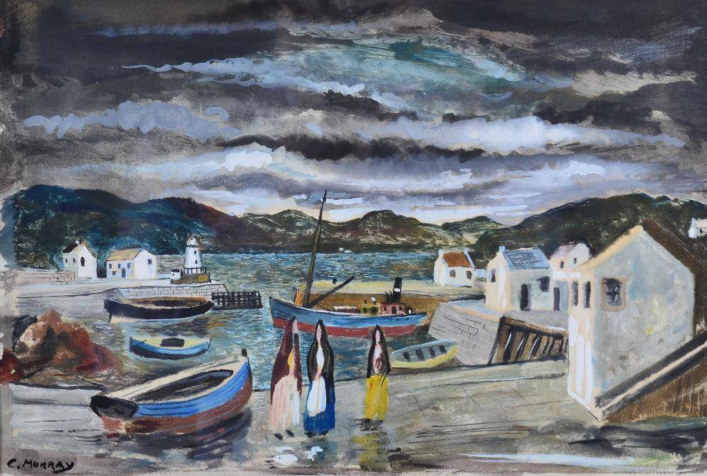 Lot 66 - Charles Murray (1894-1954) Scottish ''Crinan, Scotland'' Signed, watercolour and gouache, 23.5cm by