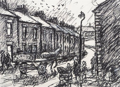 Lot 81 - Norman Stansfield Cornish (1919-2014)  Figures and a horse and cart on a Spennymoor street...