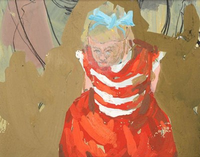 Lot 94 - Robert Lenkiewicz (1941-2002) Girl in a red and white striped dress With studio stamp, mixed media