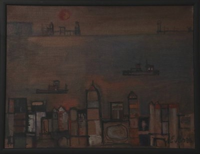 Lot 116 - John Jones NDD, ATD, DFA Lon, RWA (1926-2010) Harbour scene Signed, oil on canvas, 45.5cm by...