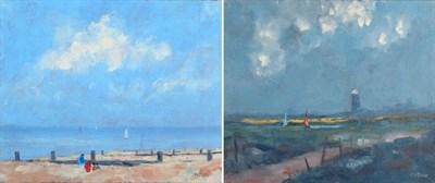 Lot 117 - Geoffrey Woolsey Birks (1929-1993) Figures on a Norfolk beach Signed, oil on canvas, together...