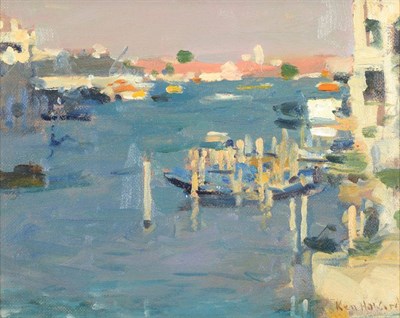 Lot 126 - Ken Howard RA, RWS, NEAC (b.1932) Evening, Venice Signed, oil on board, 18cm by 22.5cm  See...
