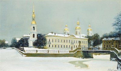 Lot 134 - Viktor Egorov (b.1972) Russian ''St. Nicholas Cathedral, Canalside, St. Petersburg'' Signed,...
