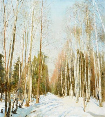 Lot 136 - Viktor Egorov (b.1972) Russian ''Birch Trees'' Signed inscribed and dated 2006 verso, oil on...