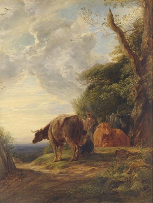 Lot 754 - John Linnell (1792-1882) "Milking Time" Signed and dated 1830, inscribed on the original frame, oil