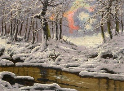 Lot 138 - Laszlo Neogrady (1896-1962) Hungarian Enchanted Winter Forest Signed, oil on canvas, 58cm by 77.5cm