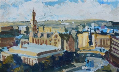 Lot 160 - Jake Attree (b.1956) ''Bradford Town Hall'' Signed verso, oil on board, 12.5cm by 19.5cm...