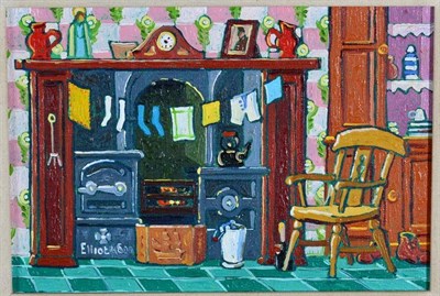 Lot 170 - Joe Scarborough (b.1983) Interior view with hearth  Oil on board, 17cm by 24.5cm  Artist's...