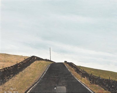 Lot 174 - Peter Brook RBA (1927-2009) ''Sheep in the Road'' Signed and inscribed, oil on board, 40.5cm by...