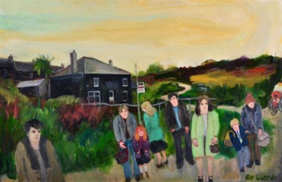 Lot 196 - Gill Watkiss (b.1938) ''Bus stop, Pendeen'' Signed, inscribed and dated 2013 verso, oil on...