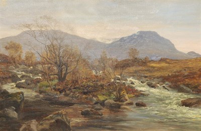 Lot 760 - Attributed to William D Dickie (19th century) Scottish River Landscape with Snow Capped...