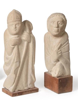 Lot 205 - John Bunting FRBS, FRCA (1927-2002) Bishop Limestone on a wooden base, together with another...