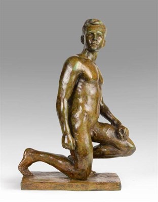 Lot 206 - Richard Knecht (1887-1966) German Kneeling Youth Signed, bronze, 40cm  Artist's Resale Rights/Droit