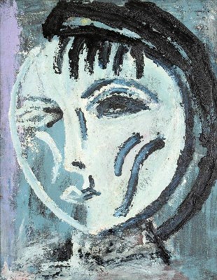 Lot 208 - Joash Woodrow (1927-2006) ''Young Woman in Blue and White'' Oil on hessian, circa 1965, 90.5cm...