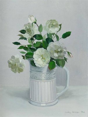 Lot 211 - Audrey Johnson (1918-2010) ''White Roses'' Signed and dated 1966, inscribed to artist's label...