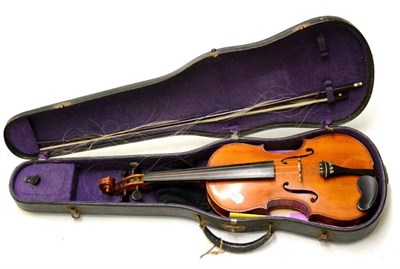 Lot 2010 - A 19th Century German Violin, labelled 'Carlo Bergon 21...', with a 360mm two piece back, ebony...