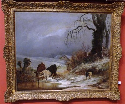 Lot 764 - Attributed to William Thomas Such (19th century) Winter Landscape, with cattle beside a pond, a dog