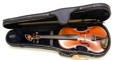 Lot 2022 - A 20th Century German Violin, labelled 'Antonius Stradivarius...', ebony tuning pegs, together with