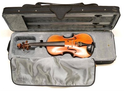 Lot 2024 - A 19th Century French or German Violin, no label, with a 356mm two piece back, rosewood tuning...