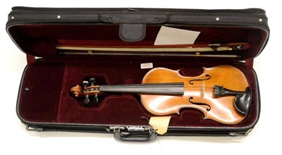 Lot 2025 - A 19th Century German Violin, no label, with a 359mm one piece back, ebony tuning pegs,...