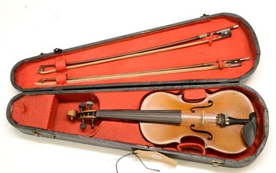 Lot 2030 - A 19th Century German 1/2 Size Violin, labelled 'Sold By A Warrick Leeds', with a 321mm two...