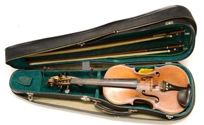 Lot 2034 - A 19th Century German Violin, no label, with a 357mm one piece back, ebony tuning pegs,...