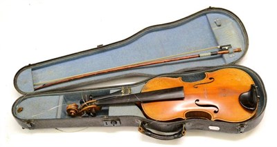 Lot 2038 - A 19th Century German Violin, labelled 'Antonius Stradivarius..., and branded to back of scroll...