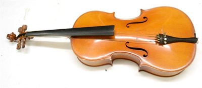 Lot 2064 - A 20th Century Romanian 3/4 Size Violoncello, with makers paper label, 700mm two piece back,...