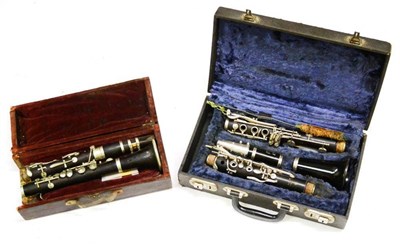 Lot 2070 - Two Cased Wooden Clarinets - Besson 55 Simple System C and a B Flat