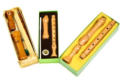 Lot 2071 - Three Wooden Recorders, comprising Roessler Alt Meister-Barock and Sopran Meister-Barock and an...