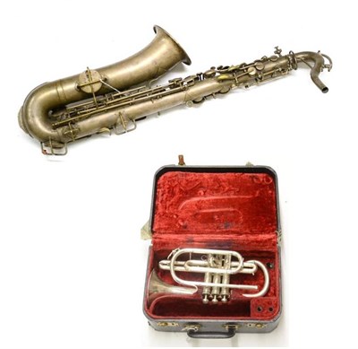 Lot 2073 - A Silver Plated Cornet by Besson, London, serial number 583676, with mother of pearl inset keys, in