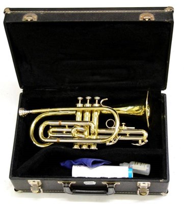 Lot 2079 - A Brass Blessing USA Cornet, serial number 533129, in a fitted case