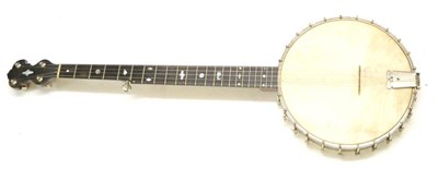 Lot 2096 - A 5-String Banjo, no makers name, with 27cm velum head, open back, mahogany neck, mother of...