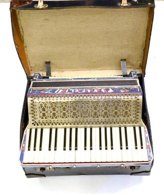 Lot 2112 - A Frontalini Piano Accordion, inscribed 'Made In Italy 78', with blue pearl body, leather...