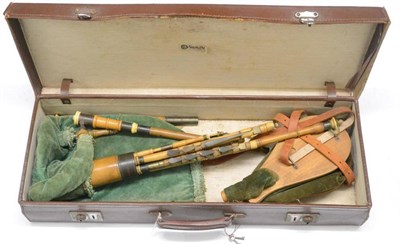 Lot 2118 - A Set of Northumbrian Small Pipes, stamped with makers name (unreadable), with boxwood chanter...