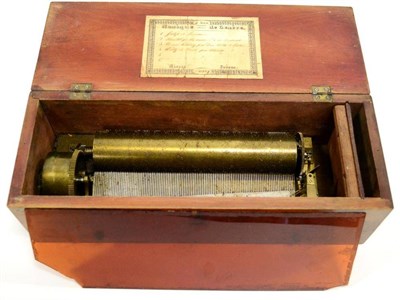 Lot 2129 - Nicole Freres Cylinder Music Box  No. 15329 key-wind playing four airs, with 7.75', 19.5cm long...