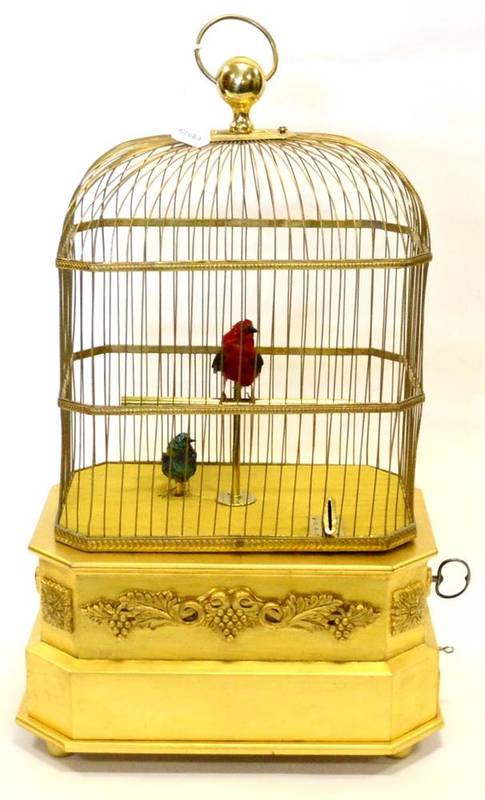 Lot 2132 - Bontems Double Singing Bird In The Cage two feathered bird with moving heads and tails...