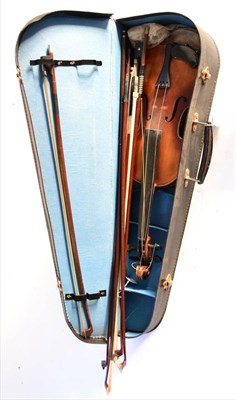 Lot 2001 - A 20th Century German Half Size Violin, with 314mm two piece back together with six bows, in a...