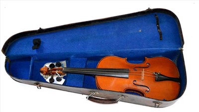 Lot 2006 - A 20th Century German Violin, labelled 'Dolling', with a 357mm two piece back, ebony tuning...