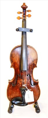 Lot 2017 - An Early 19th Century German Violin, no label, with a 356mm two piece back, ornate boxwood...