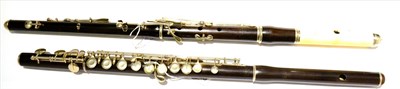 Lot 2043 - An Rosewood and Ivory Flute by Meyer Hanover, with nickel keys, together with another Rosewood...