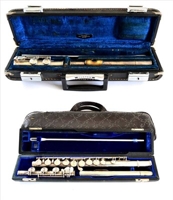 Lot 2048 - A Hallmarked Silver Flute by The Flute Makers Guild, London, No.121, hallmarks for London, with...