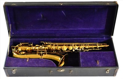 Lot 2052 - A Buescher Lacquered Brass 'True Tone' Tenor Saxophone, serial number 197264, with low pitch,...