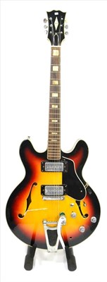 Lot 2062 - A Japanese Copy 335 Style Guitar, sunburst finish with Bigsby style tremolo, with soft bag...