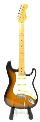 Lot 2066 - A Fender Japan Stratocaster, serial number A032621, maple neck, sunburst finish, in soft carry bag