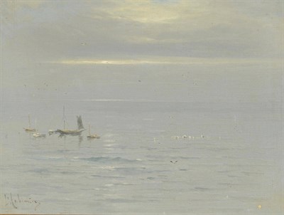 Lot 785 - Georgina M. De L'Aubiniere (ex.1880-1905) Fishing Boats and Seabirds in a Calm Signed, oil on...