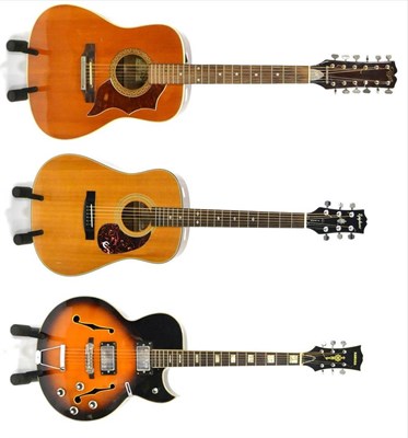 Lot 2092 - Hoyer Twelve String Guitar together with an Epiphone acoustic and a Kasuga semi-acoustic...