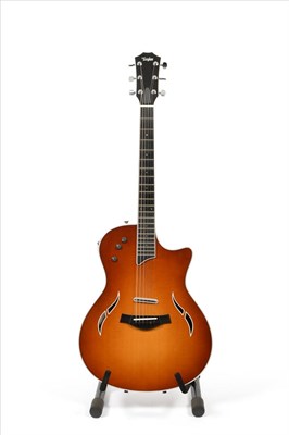 Lot 2098 - A Taylor T5S Thinline Semi-Acoustic Guitar, serial number 1104232173, with mahogany body,...